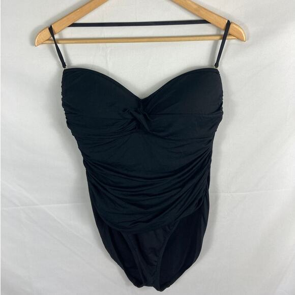 La Blanca Core Solid Bandeau One Piece Shirred Swimsuit Black Size 12 - Picture 4 of 9